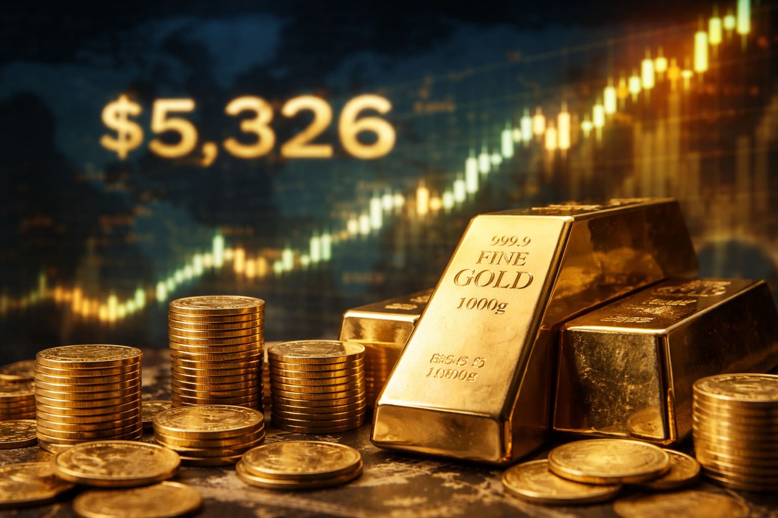 Ouro bate US$5.326 na cotação internacional; por que isso pode afetar você 1 Mercado financeiro e barras de ouro